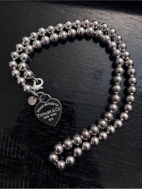 Tiffany & Co. Sterling Silver Bead Necklace with Heart Tag